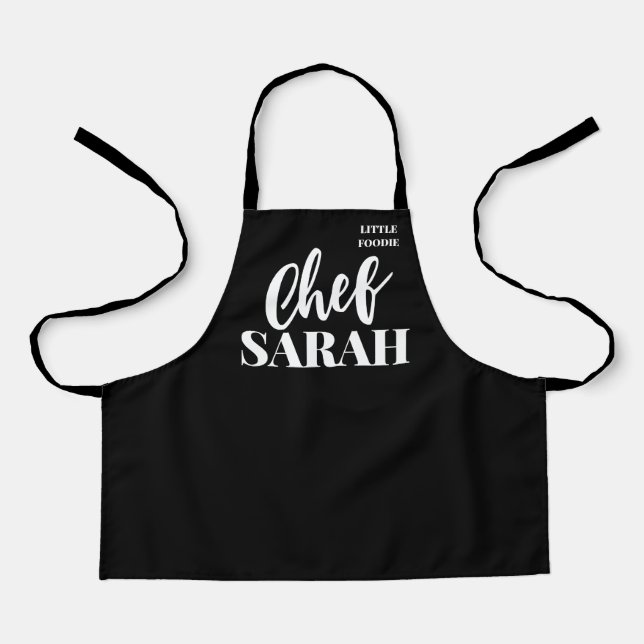Personalized Kids Chef Apron | Little Foodie Black (Front)
