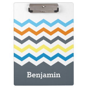 Personalized Kids Chevron Grey Blue Orange Yellow Clipboard