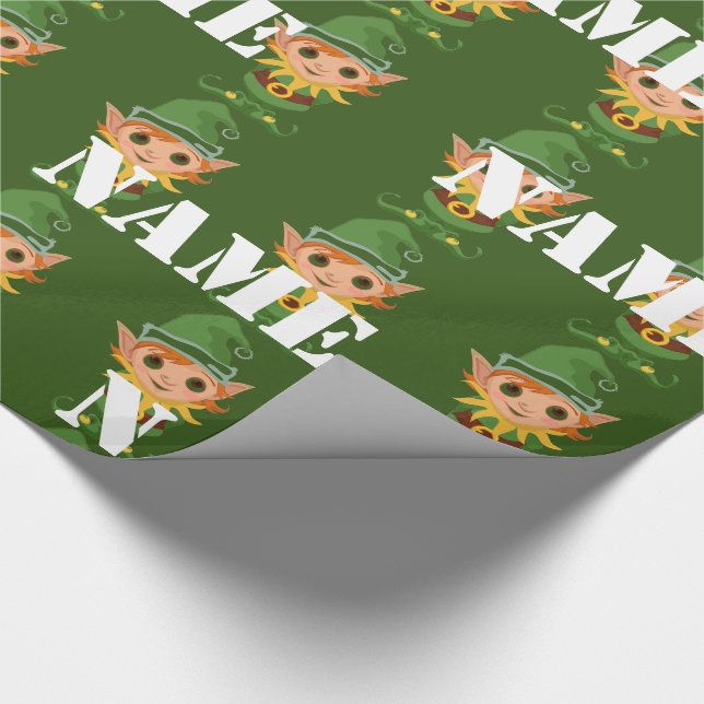 Personalized Kids Christmas Elf Wrapping Paper (Corner)