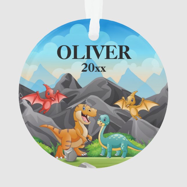 Personalized Kids Christmas Ornament Dinosaur (Back)