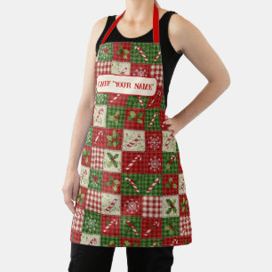 Personalized Kid's Christmas Quilt Patchwork Chef Apron