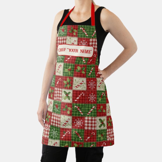 Personalized Kid's Christmas Quilt Patchwork Chef Apron (Insitu)