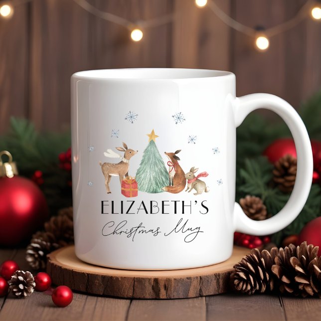Personalized Kids Christmas Woodland Animals Hot Coffee Mug (Creator Uploaded)