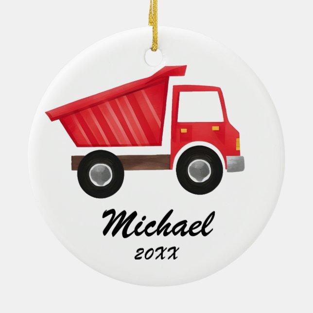 Personalized Kids Construction Vehicle ,Dump Truck Ceramic Ornament (Back)