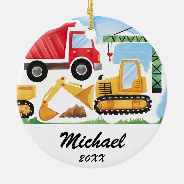 Personalized Kids Construction Vehicle ,Dump Truck Ceramic Ornament (Back)
