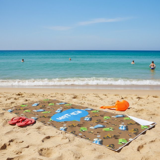 Personalized Kids Construction Vehicles  Beach Towel (Creator Uploaded)