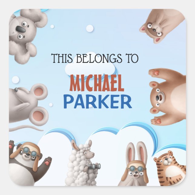  Personalized Kids Cute Animal Cartoon Square Sticker (Front)