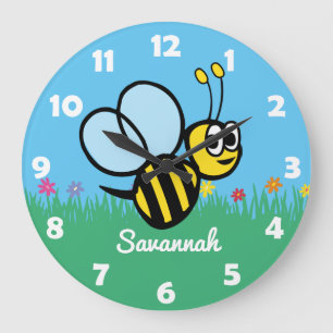 Personalized Kids Cute Bee Garden Bumblebee Large Clock