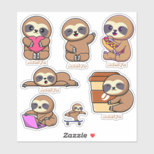 Personalized Kids Cute Brown Sloth Name Label