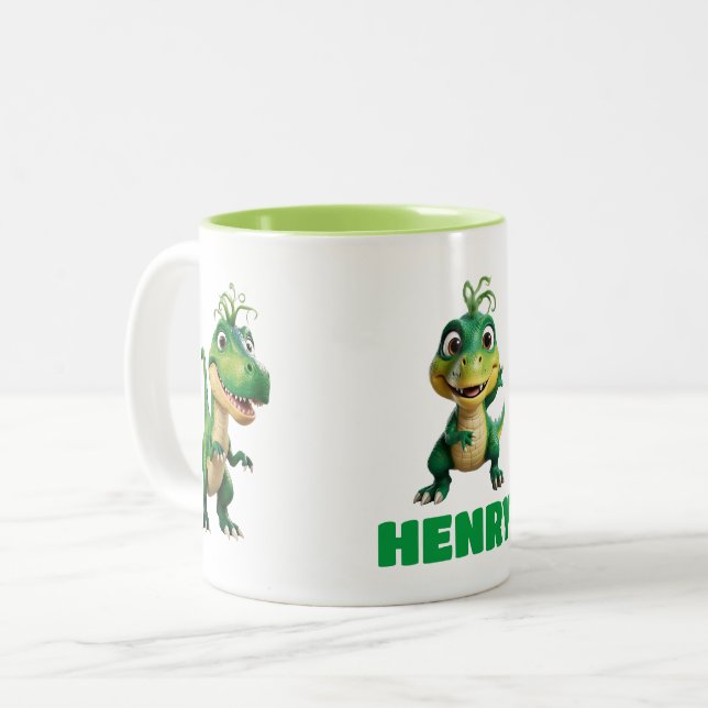 Personalized Kids Cute Green Anime Dinosaur Mug (Front Left)