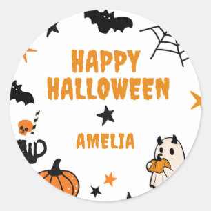Personalized Kids Cute Happy Halloween Party Favou Classic Round Sticker