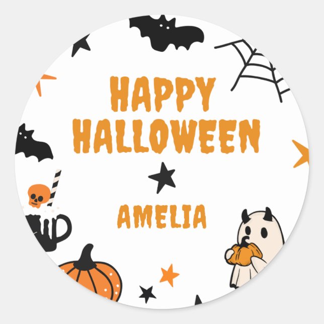 Personalized Kids Cute Happy Halloween Party Favou Classic Round Sticker (Front)