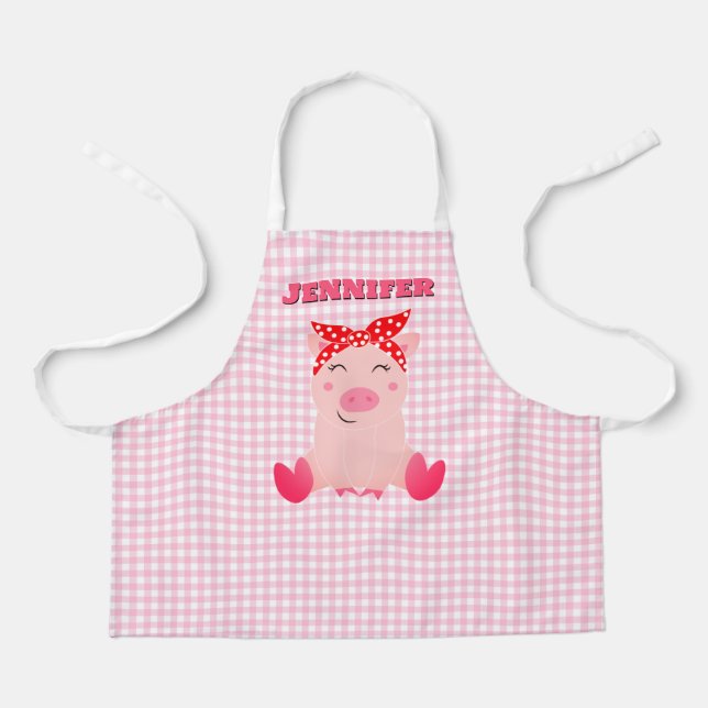 Personalized Kids Cute Pig All Over Print Apron (Front)