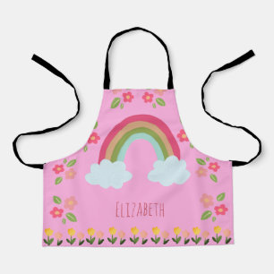 Personalized Kids Cute rainbow girl pink Floral Apron