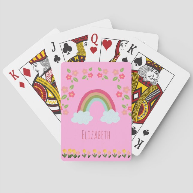 Personalized Kids Cute rainbow girl pink Playing Cards (Back)