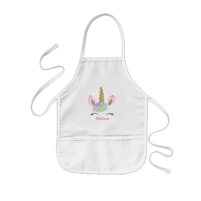 Personalized Kids Cute Unicorn Rainbow Monogram Kids Apron (Front)