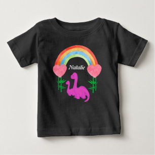 Personalized Kids Dinosaur Whimsical Rainbow Heart Baby T-Shirt