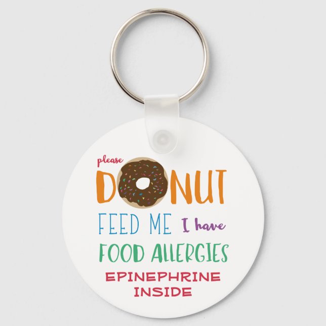 Personalized Kids Donut Feed Me Food Allergy Keychain (Front)