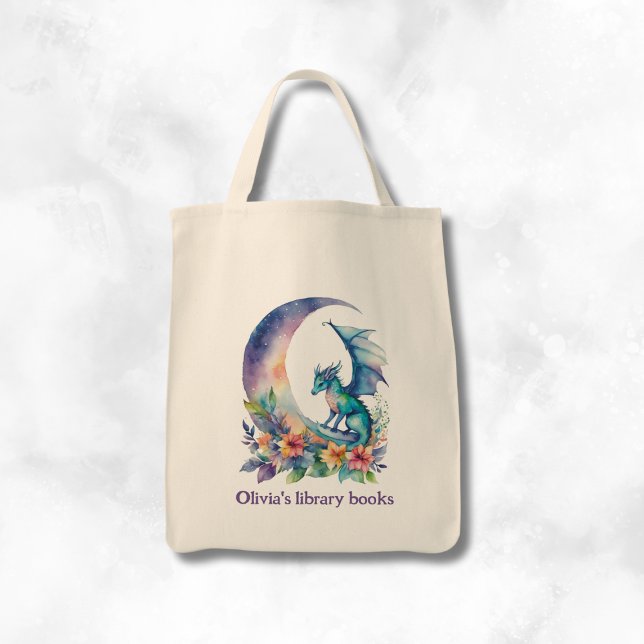 Personalized Kid's Dragon Library Book Tote Bag (Creator Uploaded)