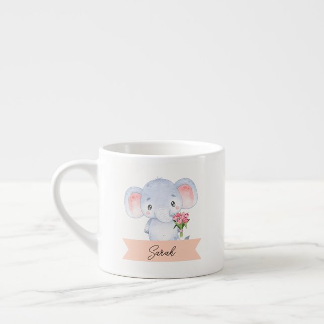 Personalized kids elephant  espresso cup (Left)