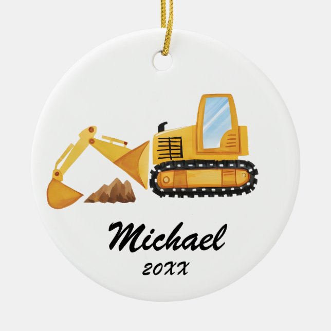Personalized Kids Excavator Construction Truck     Ceramic Ornament (Front)