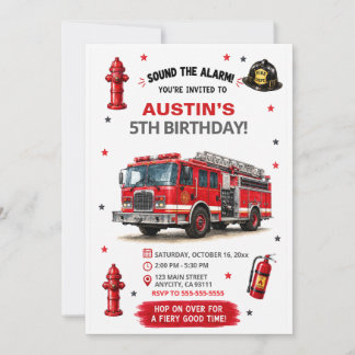 Personalized Kids Fire Truck Birthday Invitation