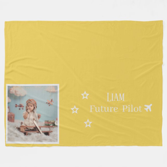 Personalized Kids Future Pilot with Photo & Name Fleece Blanket (Front (Horizontal))