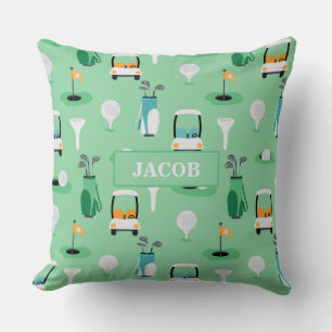Personalized Kids Golfer Golfcart Golfing Sporty Throw Pillow