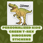 Personalized Kids Green T-REX Dinosaur Stickers<br><div class="desc">Fun very scary green t-rex dinosaur with child's name. You can change the text,  font style and colour.</div>