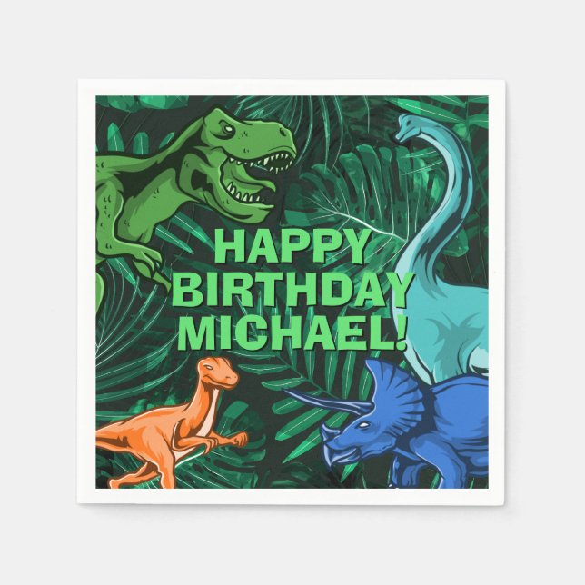  Personalized Kids Jurassic Dino Dinosaur Birthday Napkin (Front)