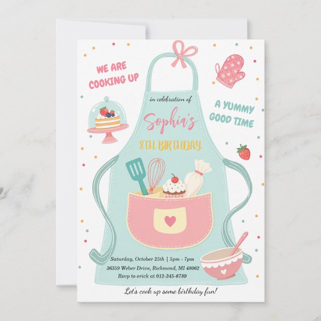 Personalized Kids Kitchen Cooking Birthday Invitation (Front)