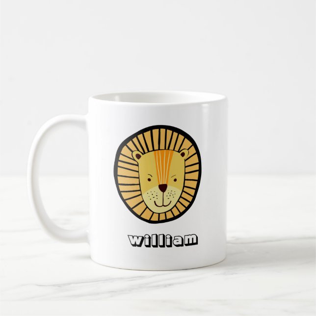 Personalized Kids Lion Jungle Animal Name Coffee Mug (Left)