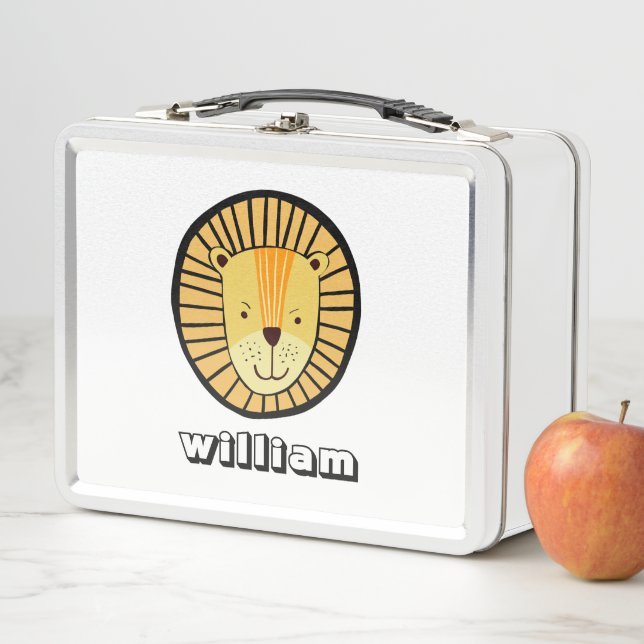 Personalized Kids Lion Jungle Animal Name Metal Lunch Box (In Situ)