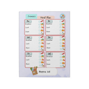 Personalized Kid's Meal Plan+Nutrition Check Box Notepad