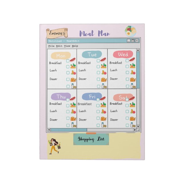 Personalized Kid's Meal Plan+Nutrition Check Box Notepad (Rotated)