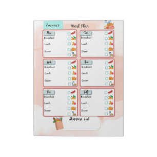 Personalized Kid's Meal Plan+Nutrition Check Box Notepad