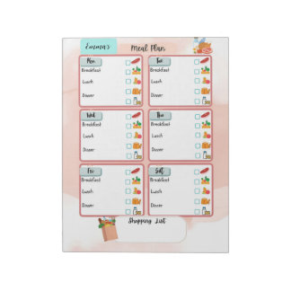 Personalized Kid's Meal Plan+Nutrition Check Box Notepad