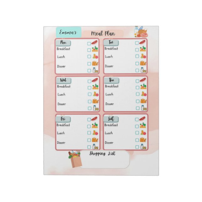 Personalized Kid's Meal Plan+Nutrition Check Box Notepad (Rotated)