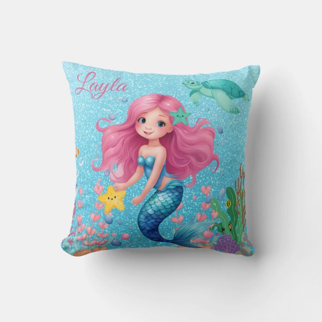 Personalized Kid's Mermaid Pillow  (Front)