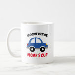 Personalized kid's mug with cute toy car for boy<br><div class="desc">Personalized kid's mug with cute blue toy car for boy. Funny drinking cup for children. Custom drinkware with custom name of child. Automotive vehicle design. Double sided print. Vroom! Vrooom! Birthday or Chritsmas gift idea for son,  grandson,  nephew,  stepson etc.</div>