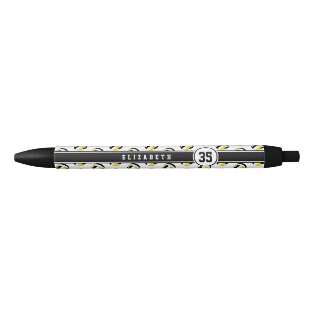personalized kids name black gold volleyballs ink pen (Front)