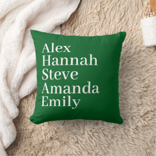 Personalized Kids Name Modern Family Dark Green Throw Pillow