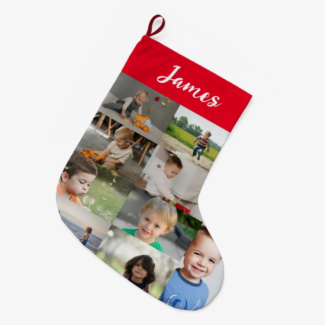 Personalized Kids Name & Photo Collage Large Christmas Stocking (Front (Hanging))