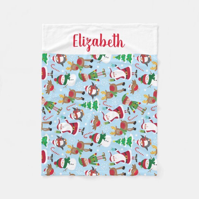 Personalized Kids Name Santa Christmas Fleece Blanket (Front)