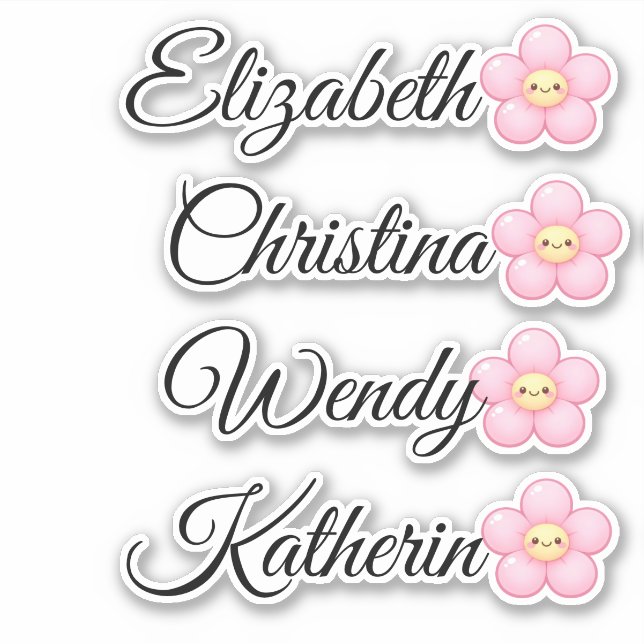 Personalized Kids Name Sticker with Cute Pink Flow (Front)