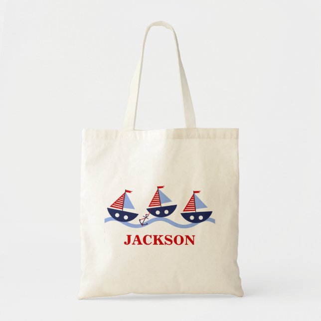 Personalized Kids Nautical Tote Bag (Front)