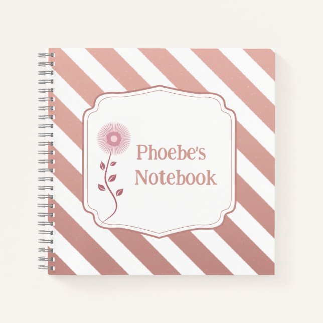 Personalized Kids notebook with Rose Gold stripes (Front)