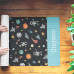 Personalized Kids Outer Space Theme Yoga Mat<br><div class="desc">Treat your littlest yogi to this cute outer space themed yoga mat,  featuring a pattern of astronauts,  planets,  the sun,  asteroids,  rocket ships,  and stars on a black background. Personalize with a name or initials along the bottom.</div>