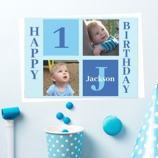 Personalized Kids Photo Cute Blue Happy Birthday Card