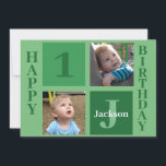 Personalized Kids Photo Cute Green Happy Birthday Card<br><div class="desc">Cool 2 photo square happy birthday card for a little boy or toddler. Celebrate your child's birthday with cute photographs of them on this "add your own photograph" card with fun green squares. Add their name and age.</div>